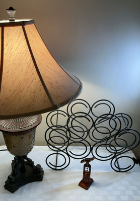 Lamp, Metal Wine rack And Opener - Image 1 of 6