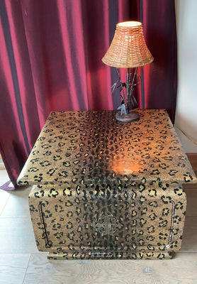 Cheetah Painted Wood Cabinet, Small Lamp - Image 1 of 8