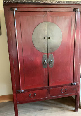 Vintage Asian Red Large Cabinet - Image 1 of 11