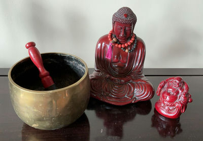 Red Buddha Statues, Tibetan Singing Bowl - Image 1 of 8
