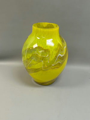Hand Blown Art Glass Yellow Vase Swirl Pattern - Image 1 of 6