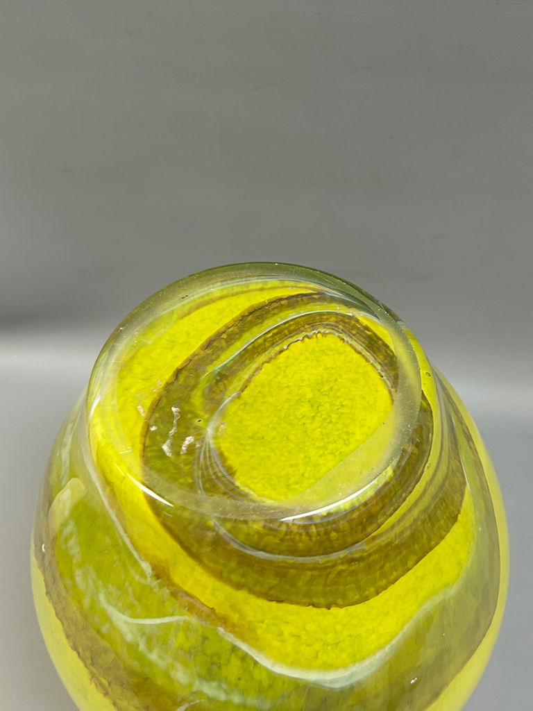 Hand Blown Art Glass Yellow Vase Swirl Pattern - image 3 of 6