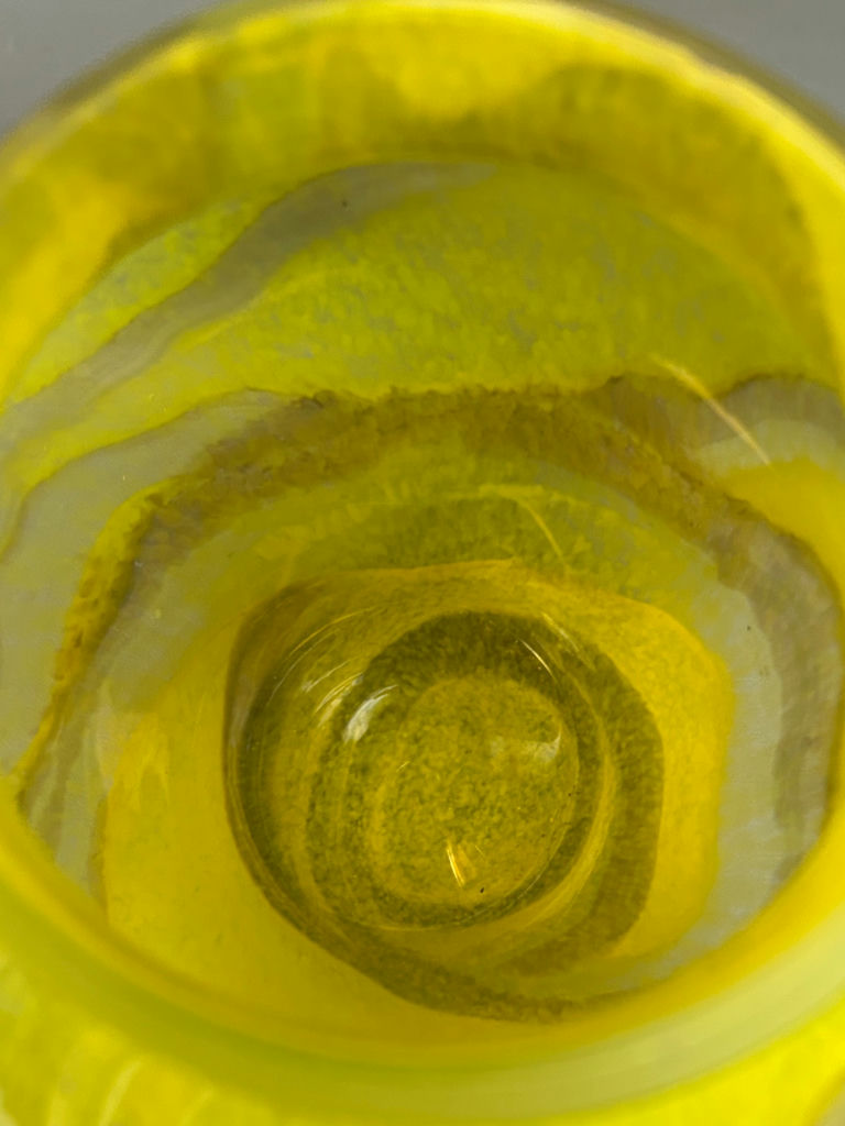 Hand Blown Art Glass Yellow Vase Swirl Pattern - image 4 of 6