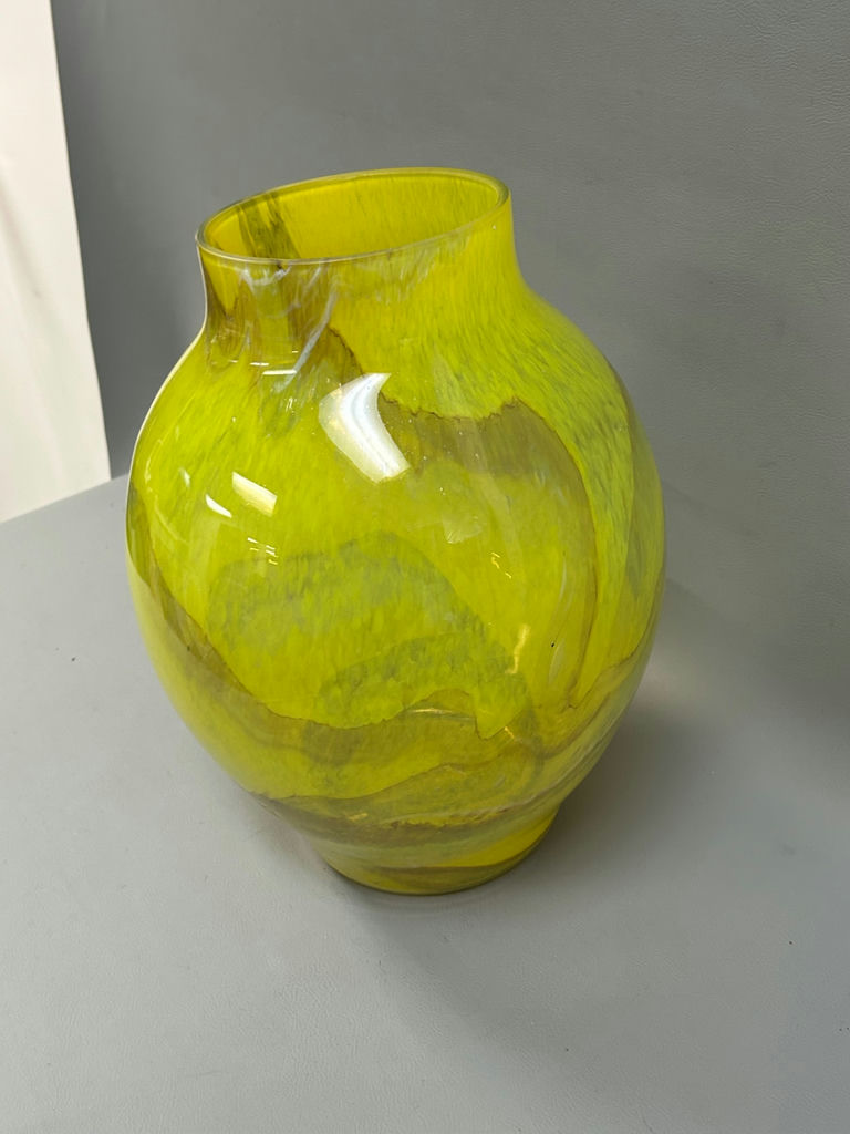 Hand Blown Art Glass Yellow Vase Swirl Pattern - image 6 of 6
