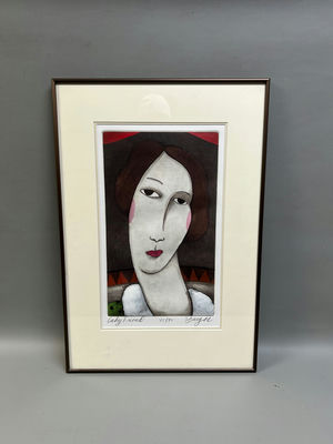 Signed and Numbered Peter Barger Portrait of Lady Colored Etching  - Image 1 of 5