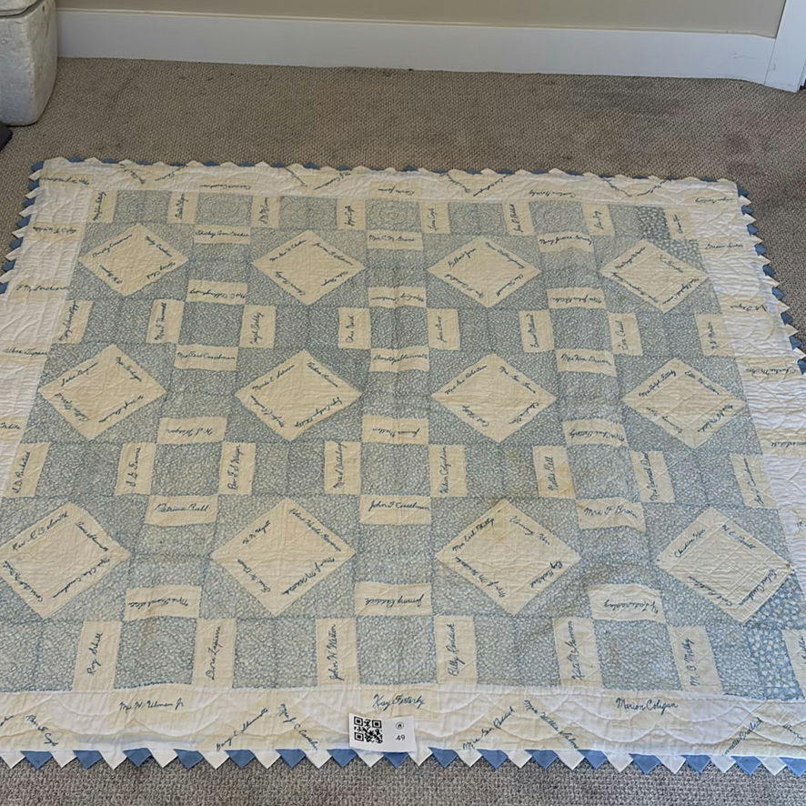 Blue and White Handmade Signature Quilt - image 1 of 12