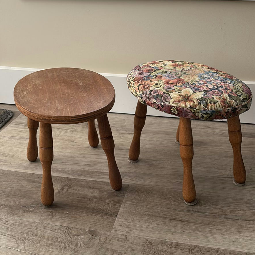 Floor Lamp, Two Small Wooden Stools, and Corner Shelves - image 2 of 12
