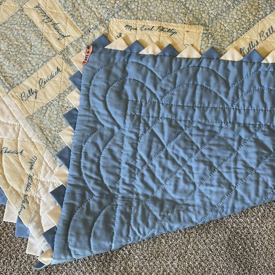 Blue and White Handmade Signature Quilt - image 10 of 12