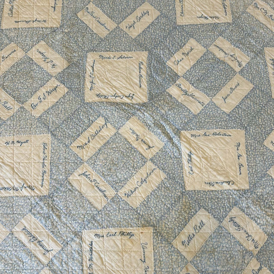 Blue and White Handmade Signature Quilt - image 11 of 12