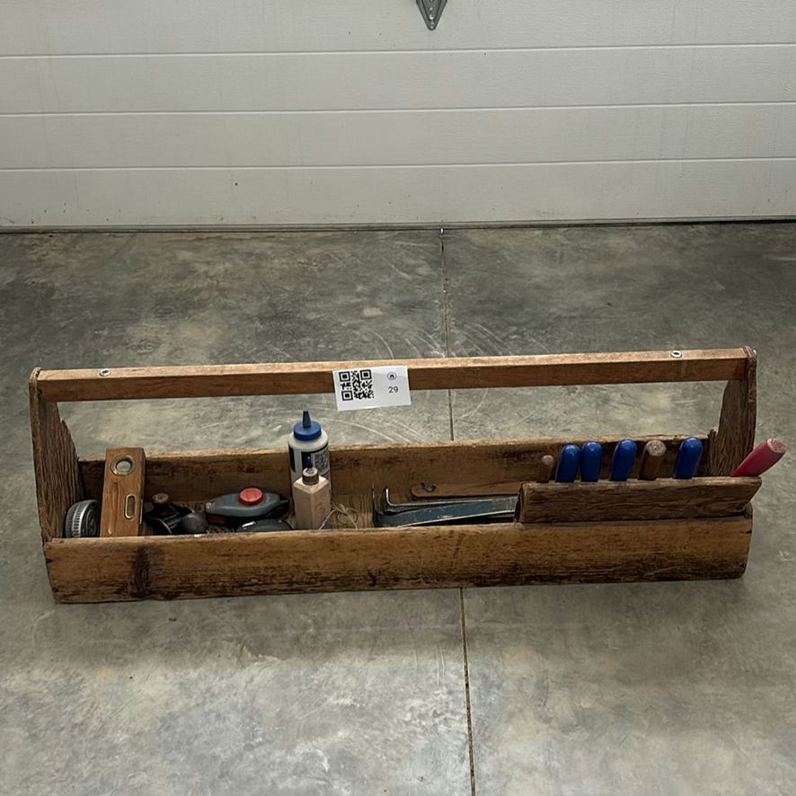 Wooden Tool Tote with Assorted Hand Tools - image 1 of 9