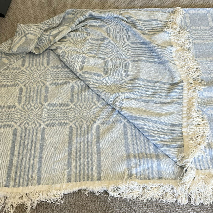 HANDWOVEN Blue and White Throw Blanket - image 7 of 8