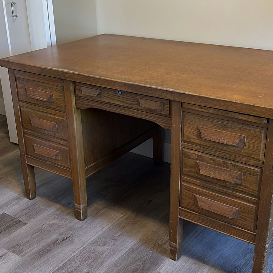 Antique Desk with Drawers and Pull-Out Side Shelves - image 11 of 16