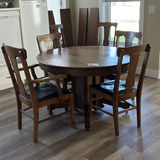 Round Quarter-Cut Oak Dining Table with Six Chairs - thumbnail 1 of 17