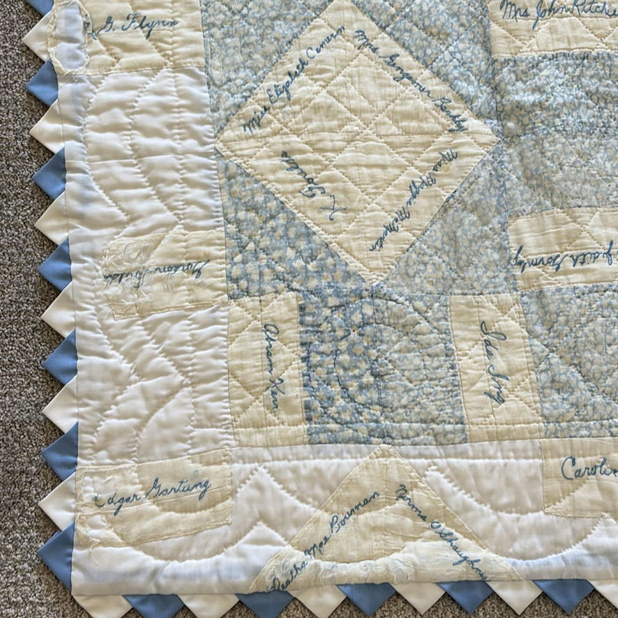 Blue and White Handmade Signature Quilt - image 7 of 12