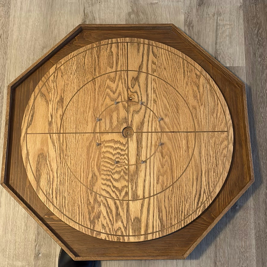 Handcrafted Wooden Crokinole Game Board with Discs and Storage Bag - image 7 of 8