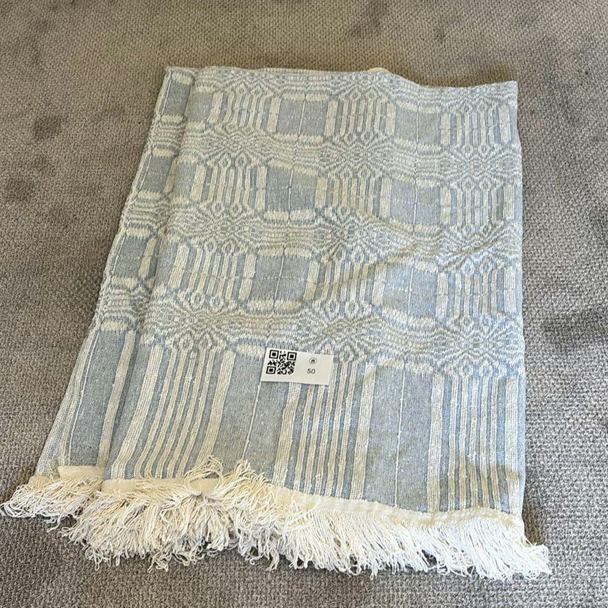 HANDWOVEN Blue and White Throw Blanket - image 1 of 8
