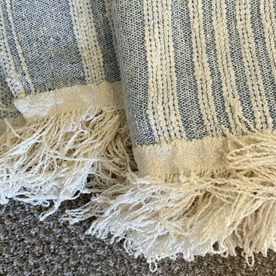 HANDWOVEN Blue and White Throw Blanket - image 2 of 8