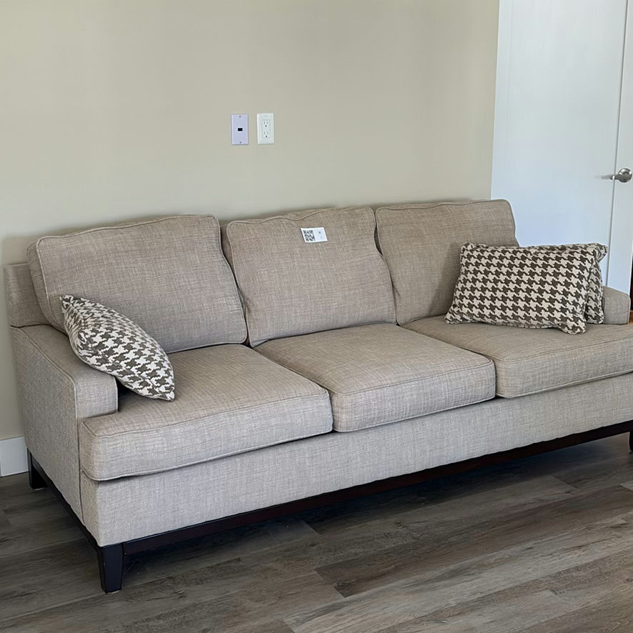 Beige Three-Seat Sofa with Accent Pillows - image 2 of 13