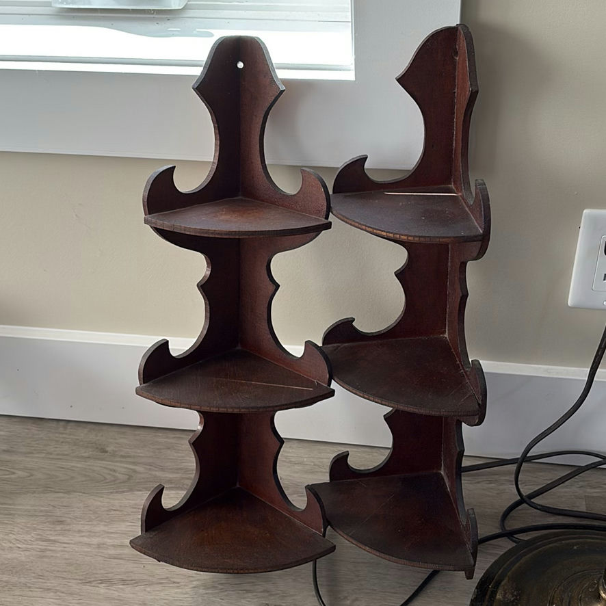 Floor Lamp, Two Small Wooden Stools, and Corner Shelves - image 4 of 12
