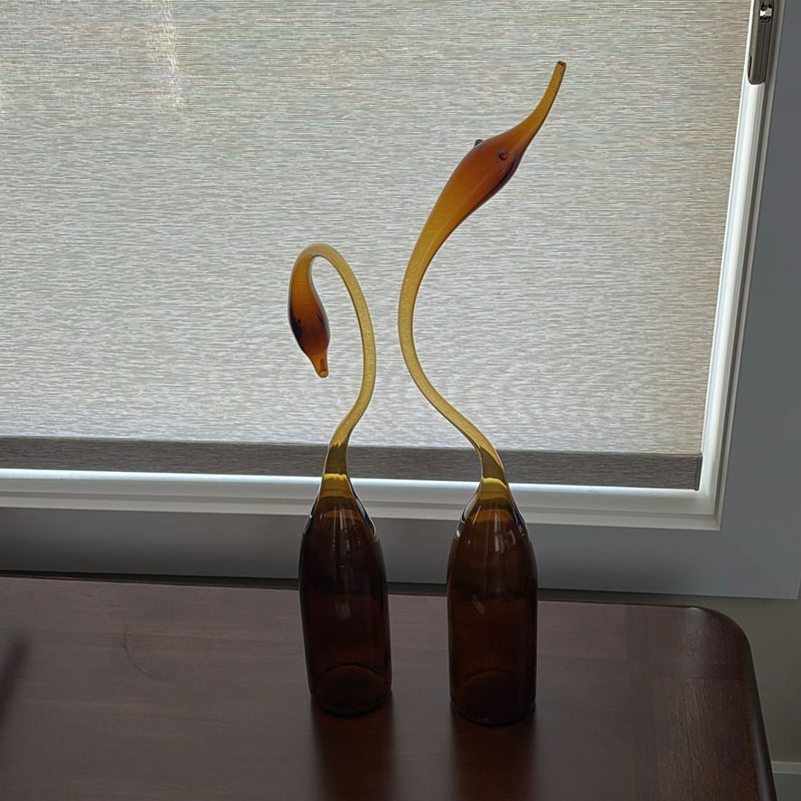 Pair of Handblown Swan Bottle Sculptures - image 1 of 10