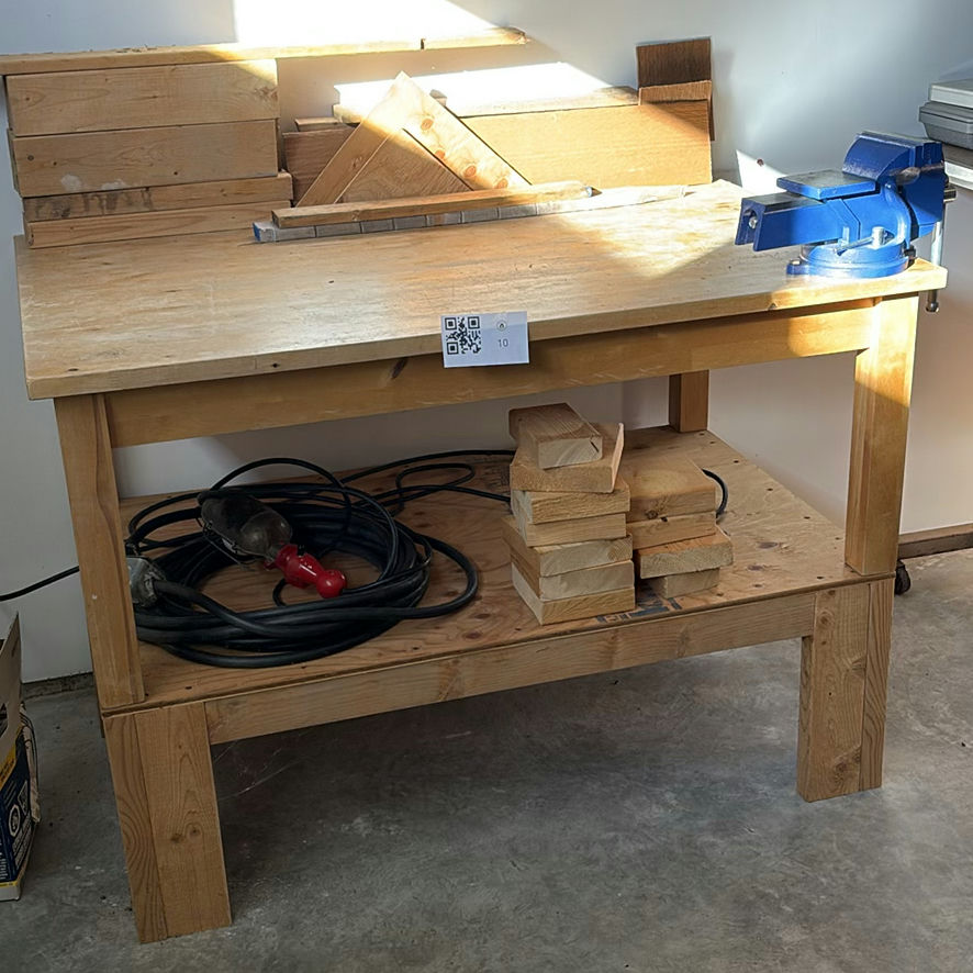 Wood Workbench with Bench Vise and Lumber - image 3 of 9