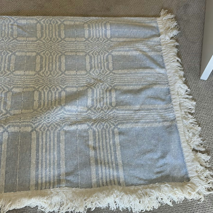 HANDWOVEN Blue and White Throw Blanket - image 5 of 8