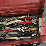 Red Metal Toolbox with Assorted Hand Tools - thumbnail 3 of 6