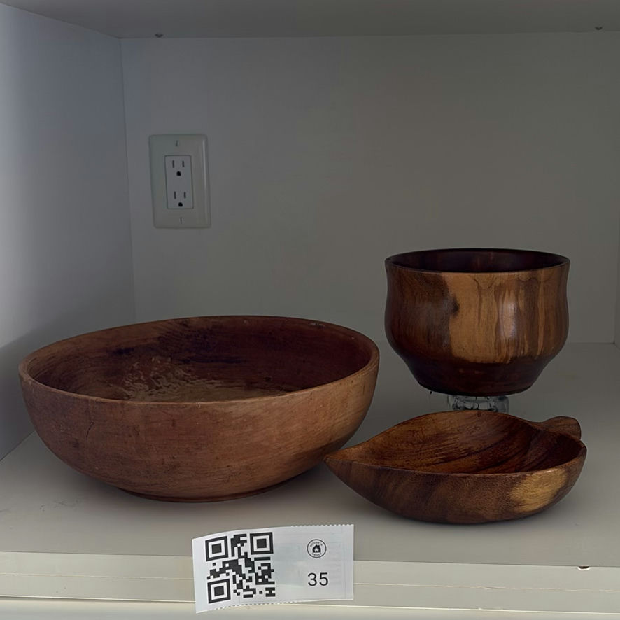 Wooden Bowls and Leaf-Shaped Dish - image 1 of 10