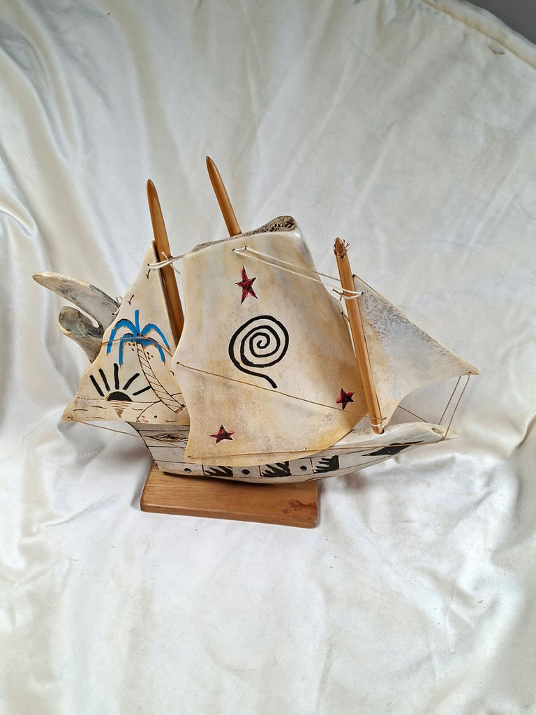 Hand Painted Pirate Sailing Ship, Made from REAL jawbone and bone, Made in Cuba - image 2 of 9