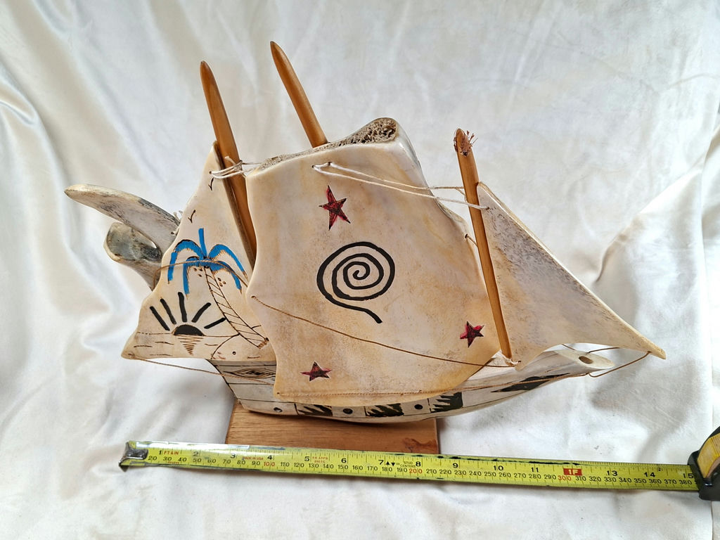 Hand Painted Pirate Sailing Ship, Made from REAL jawbone and bone, Made in Cuba - image 1 of 9