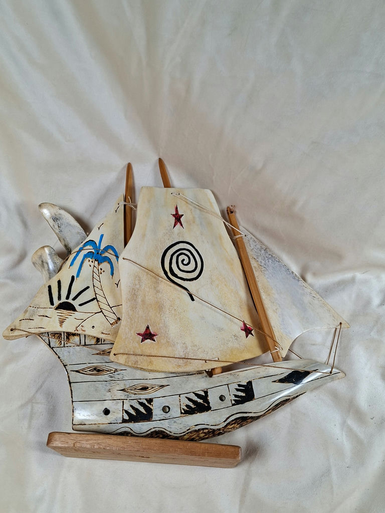Hand Painted Pirate Sailing Ship, Made from REAL jawbone and bone, Made in Cuba - image 3 of 9