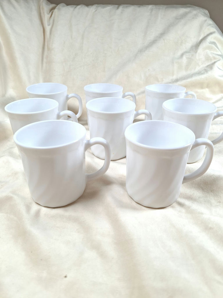 Set of Nine White Ceramic Mugs, Arcopal France - image 2 of 7