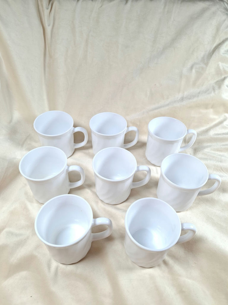 Set of Nine White Ceramic Mugs, Arcopal France - image 1 of 7