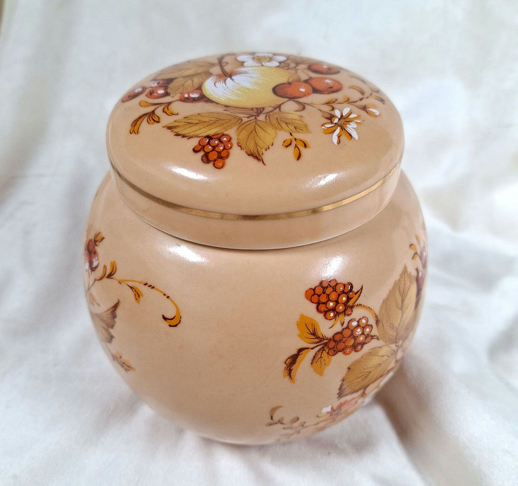 Decorative Lidded Jar with Fruit and Floral Pattern - image 4 of 7