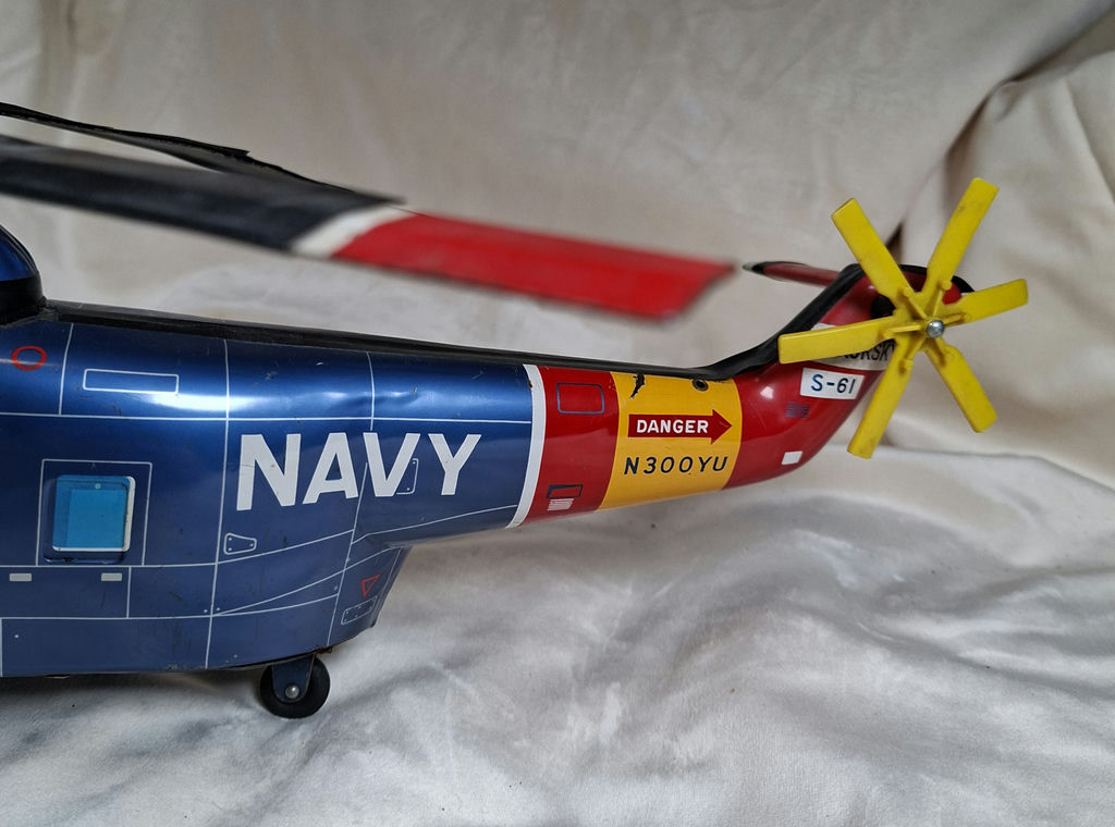 1960s Japan TIN TOY Sikorsky S-61 Navy Toy Helicopter Model, 18" - image 4 of 10