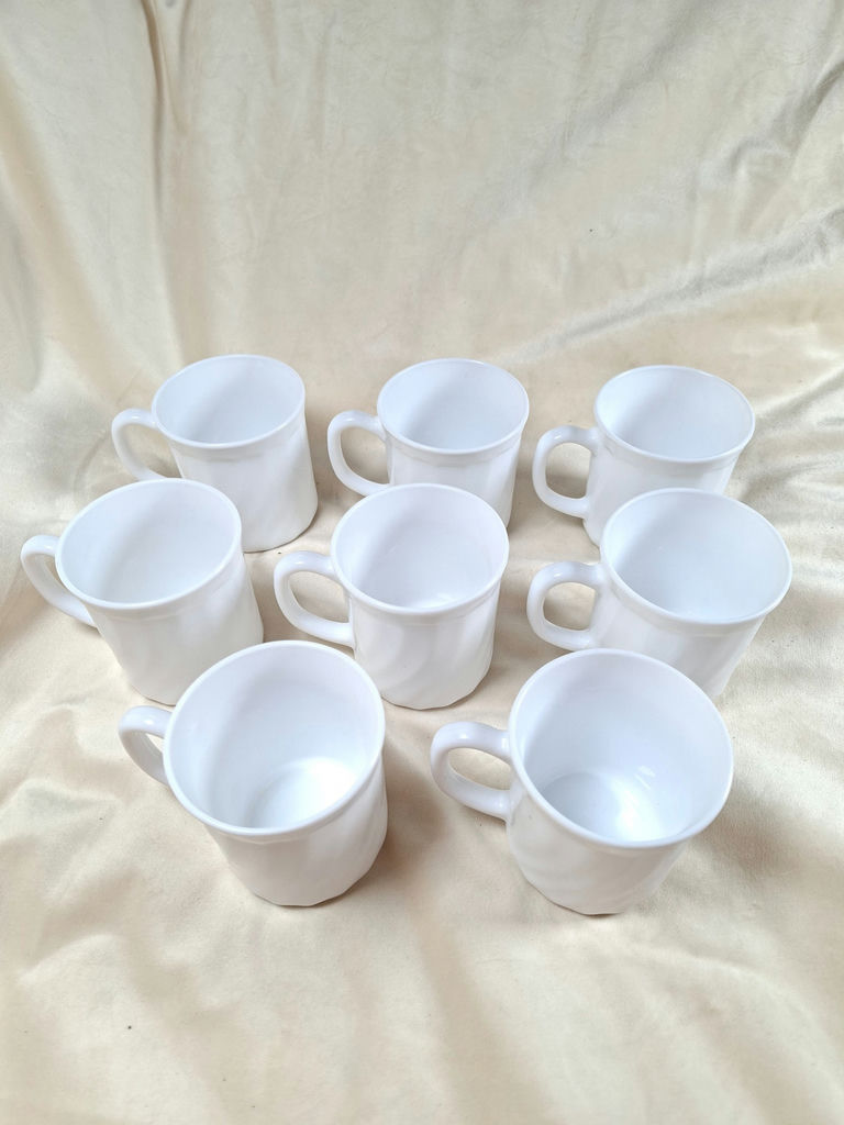 Set of Nine White Ceramic Mugs, Arcopal France - image 4 of 7