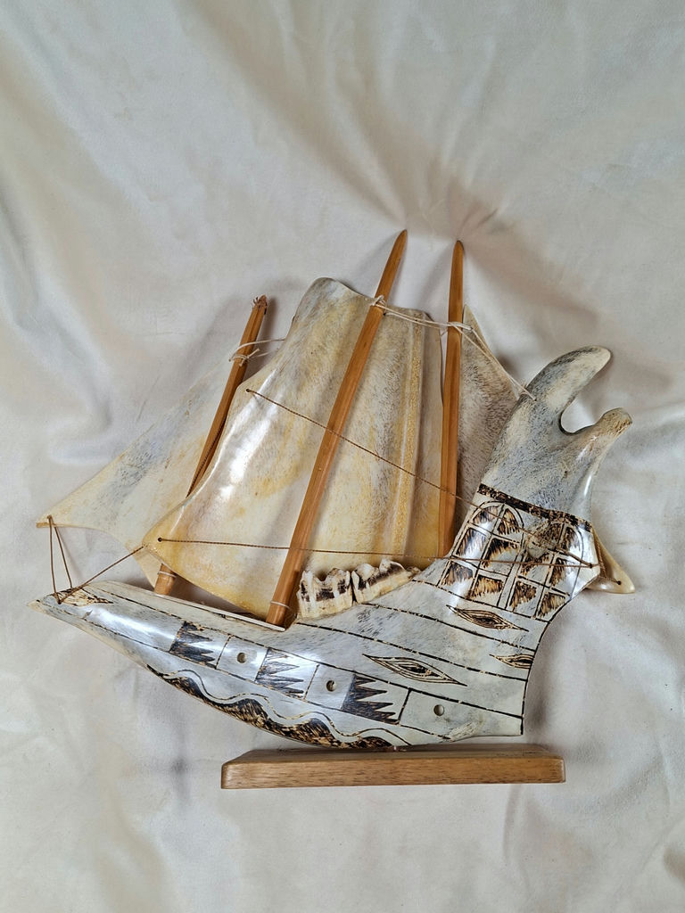 Hand Painted Pirate Sailing Ship, Made from REAL jawbone and bone, Made in Cuba - image 5 of 9