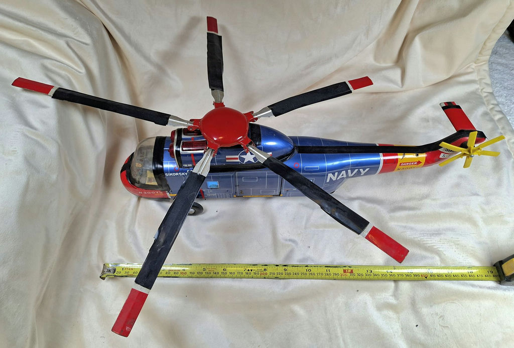 1960s Japan TIN TOY Sikorsky S-61 Navy Toy Helicopter Model, 18" - image 1 of 10