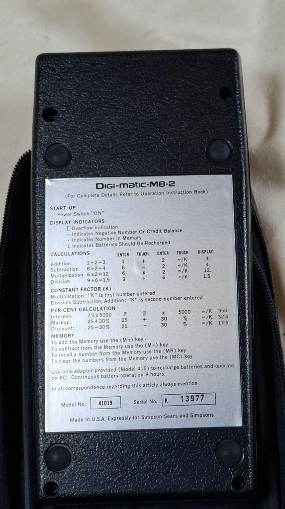 Sears Digi-matic-M8-2 Electronic Calculator with Case and Manual - image 4 of 5