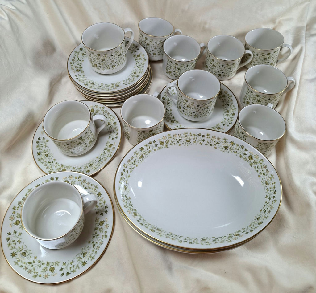 Vintage Westfield Royal Doulton Green floral china dinnerware set with gold trim, Made in England - image 1 of 9