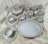 Vintage Westfield Royal Doulton Green floral china dinnerware set with gold trim, Made in England - thumbnail 1 of 9