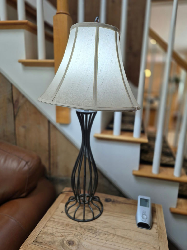 Two table lamps with sculpted metal base and white shades - image 2 of 2