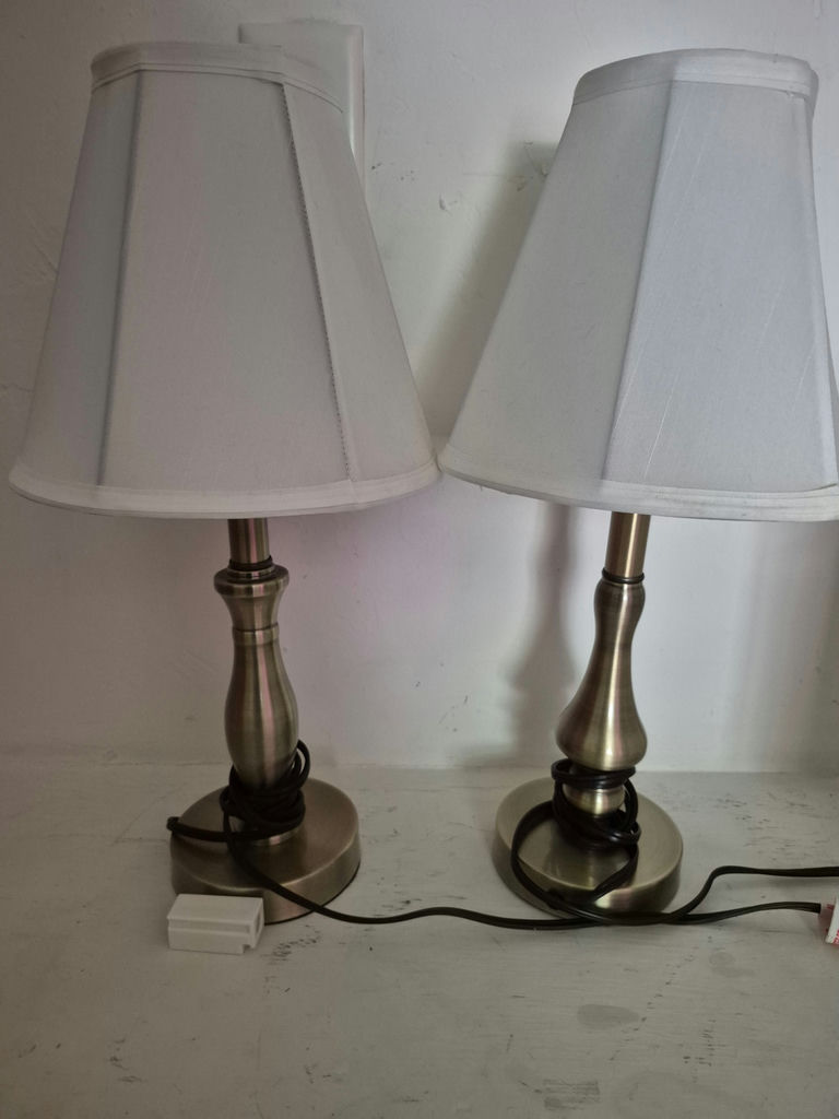 Four pairs of silver metal table lamps with white shades - image 3 of 5