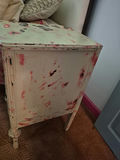 Two distressed white three-drawer nightstands - thumbnail 3 of 6