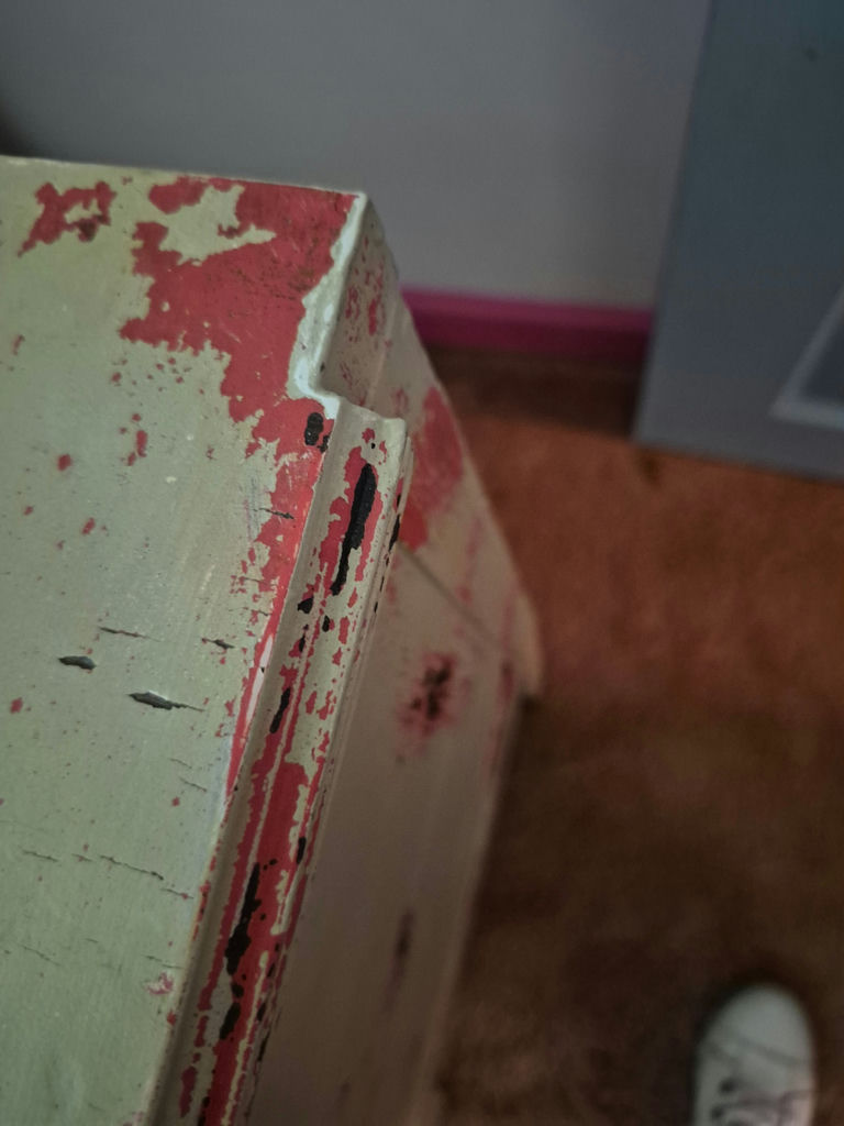 Two distressed white three-drawer nightstands - image 4 of 6