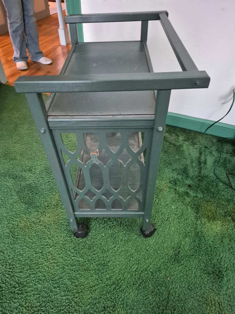 Green rolling two-shelf cart - image 2 of 3