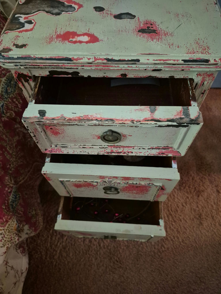 Two distressed white three-drawer nightstands - image 5 of 6