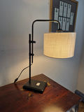 Arc-style black metal desk lamp with fabric shade - thumbnail 1 of 3