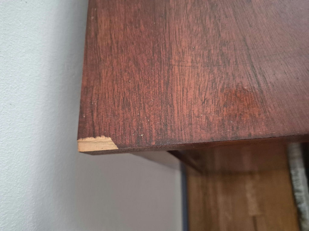 Three-drawer wooden dresser with brass ring pulls - image 3 of 5