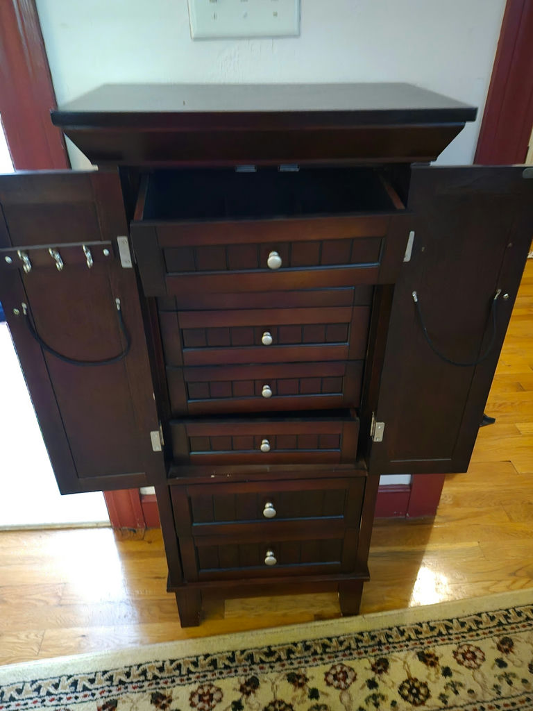 Dark wood jewelry armoire with multiple drawers - image 2 of 6